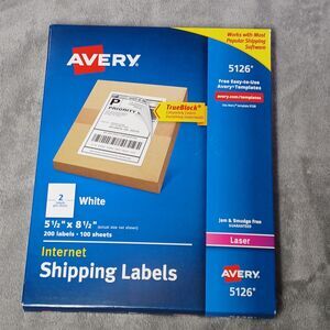Avery 5126 Shipping Labels White 5.5" X 8.5" 200 Ct. / 100 Sheets Laser Printer